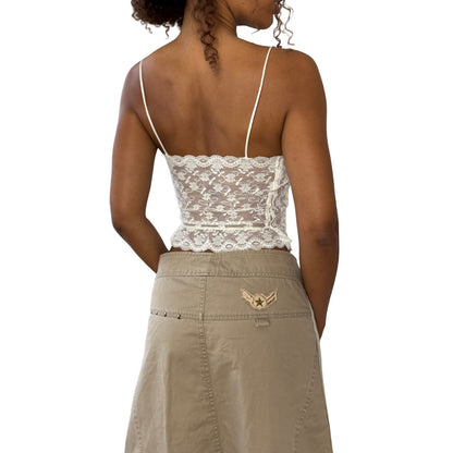 Vintage Y2K khaki A-line studded midi skirt by ONLY (Small)