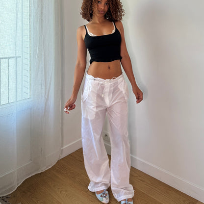 Vintage White Nylon Parachute Pants Zip Ankle Italy Y2K (S/M)