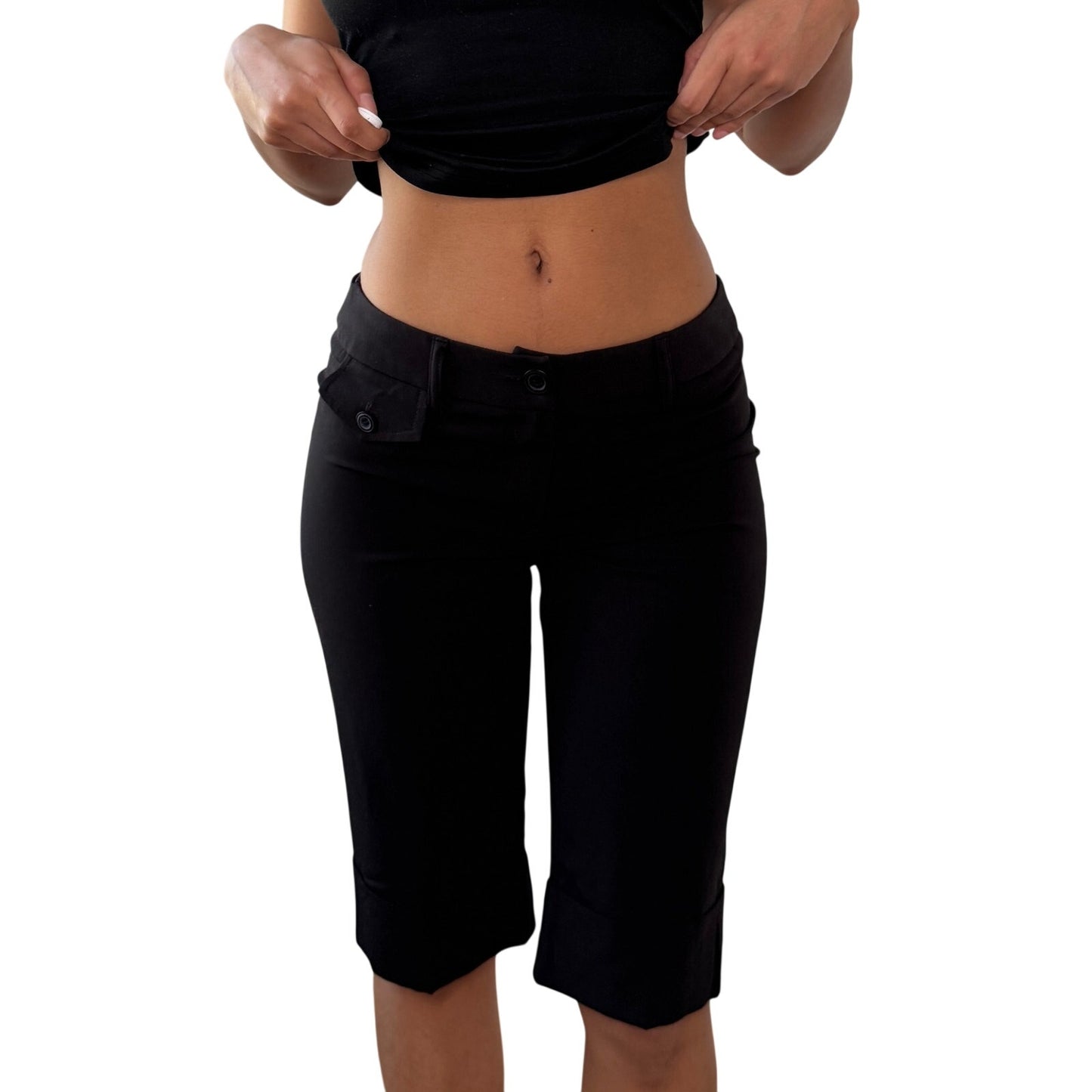 Vintage Black Capri Shorts Button Detail Y2K French (XS/S)