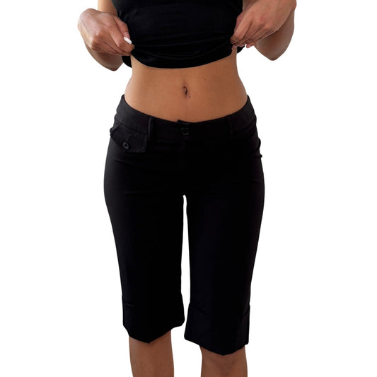 Vintage Black Capri Shorts Button Detail Y2K French (XS/S)