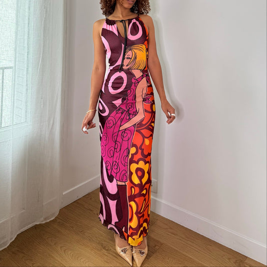 Vintage Morgan Pop Art Mesh Maxi Dress Made in France Y2K (S)