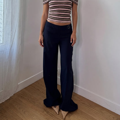 Vintage French Navy Low Rise Flare Trousers