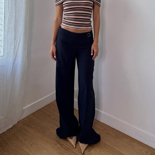 Vintage French Navy Low Rise Flare Trousers