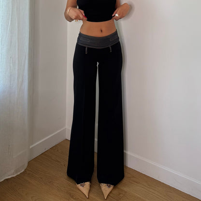 Vintage Celyn B Black Low Rise Wide Leg Pants Denim Waist Italian Y2K (XS)