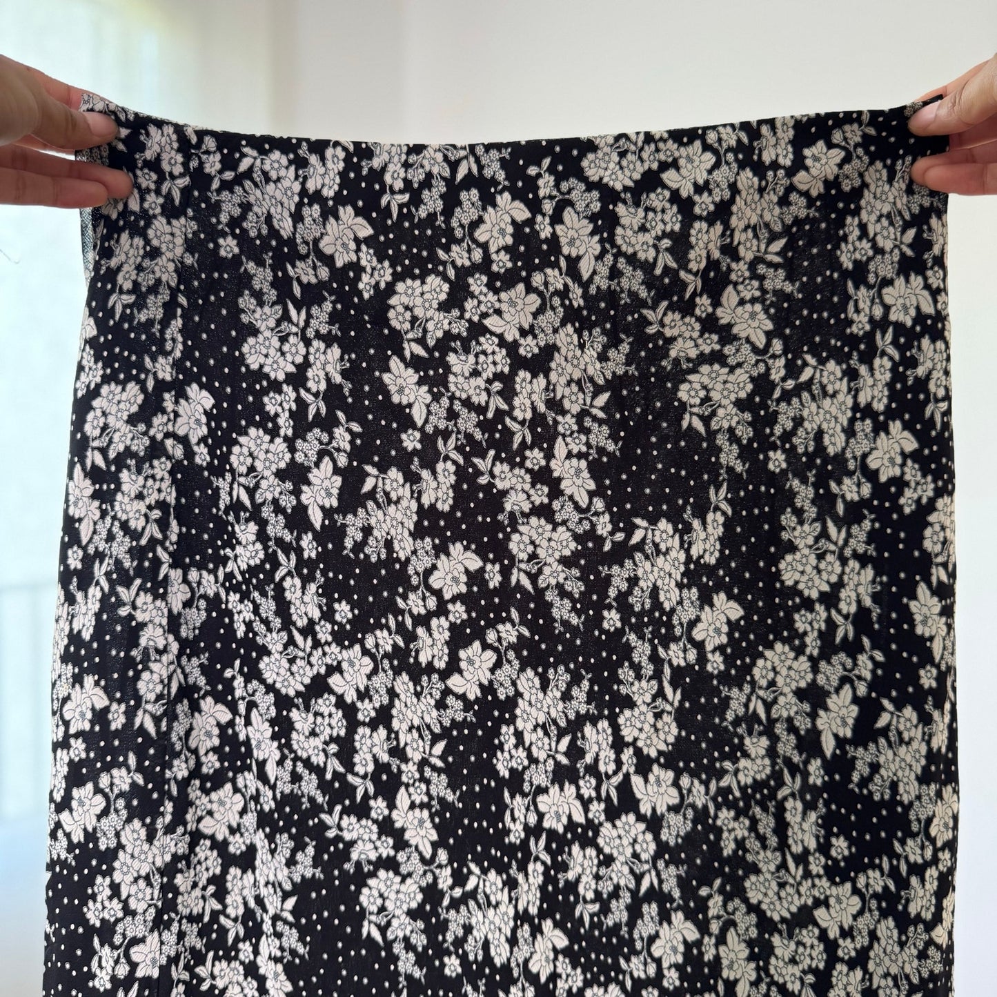 Vintage Black White Floral & Polka Dot Mesh Midi Skirt Italian Y2K (S)