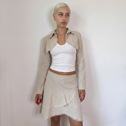 Vintage Cream Bolero & Lace Mini Skirt Set French Y2K Coquette (S)
