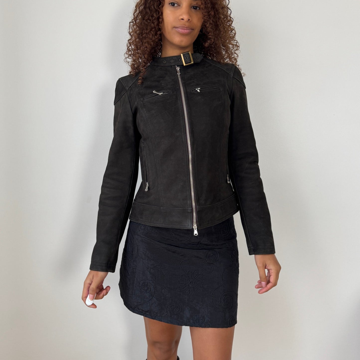 Italian Vintage Suede Leather Moto Jacket (Small)