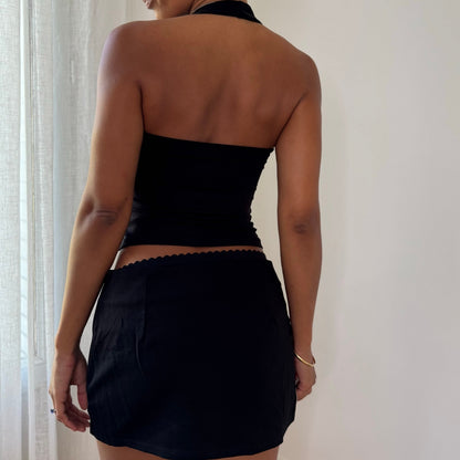 Vintage Black Open Back Halter Top (S)