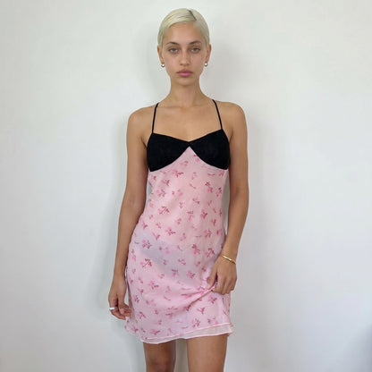 Vintage Pink Floral Silk Slip Dress (S)