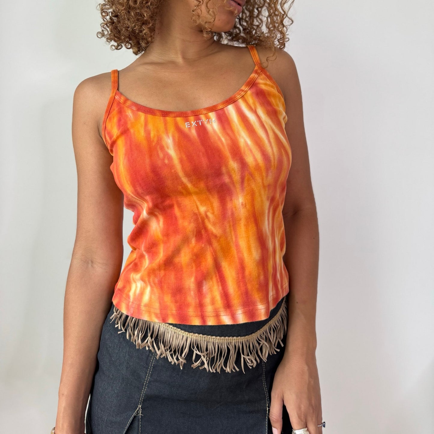 Extyn Orange Tie Dye Cami Top Rhinestone Logo Italian Y2K (S/M)