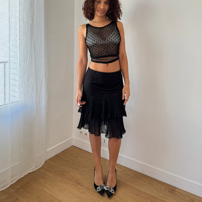 Vintage Love Sex Money Black Lace Tie Back Top Sheer Mesh (S)