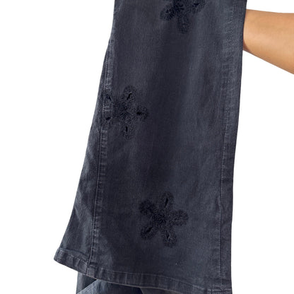 Vintage Black Denim Bootcut Jeans Floral Embroidered Roccobarocco Italy Y2K (S)