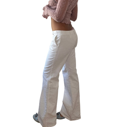 Vintage White Flared Trousers Low Rise Y2K Italian Linen Cotton Onyx (S)