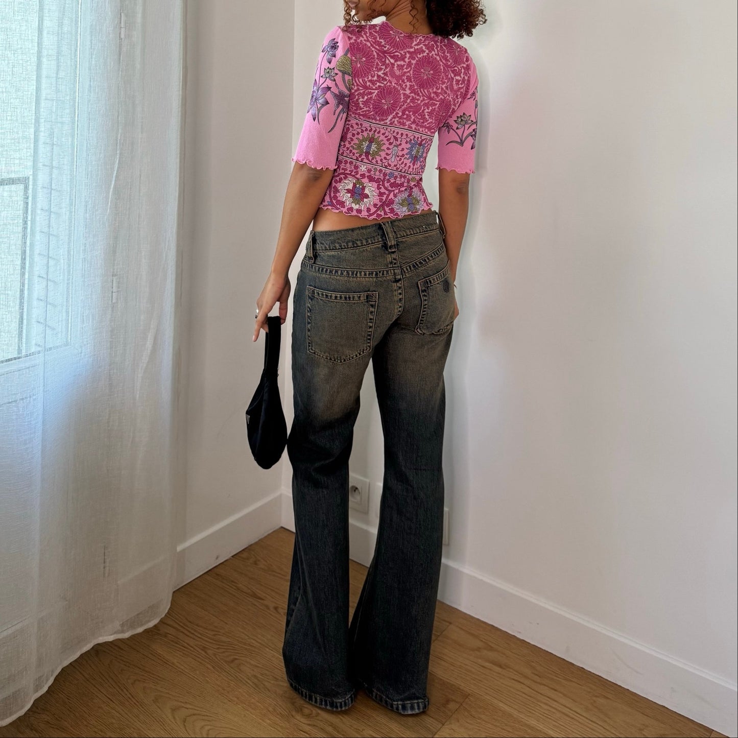 Vintage Pink Dragon Mesh Baby Tee Y2K (S)