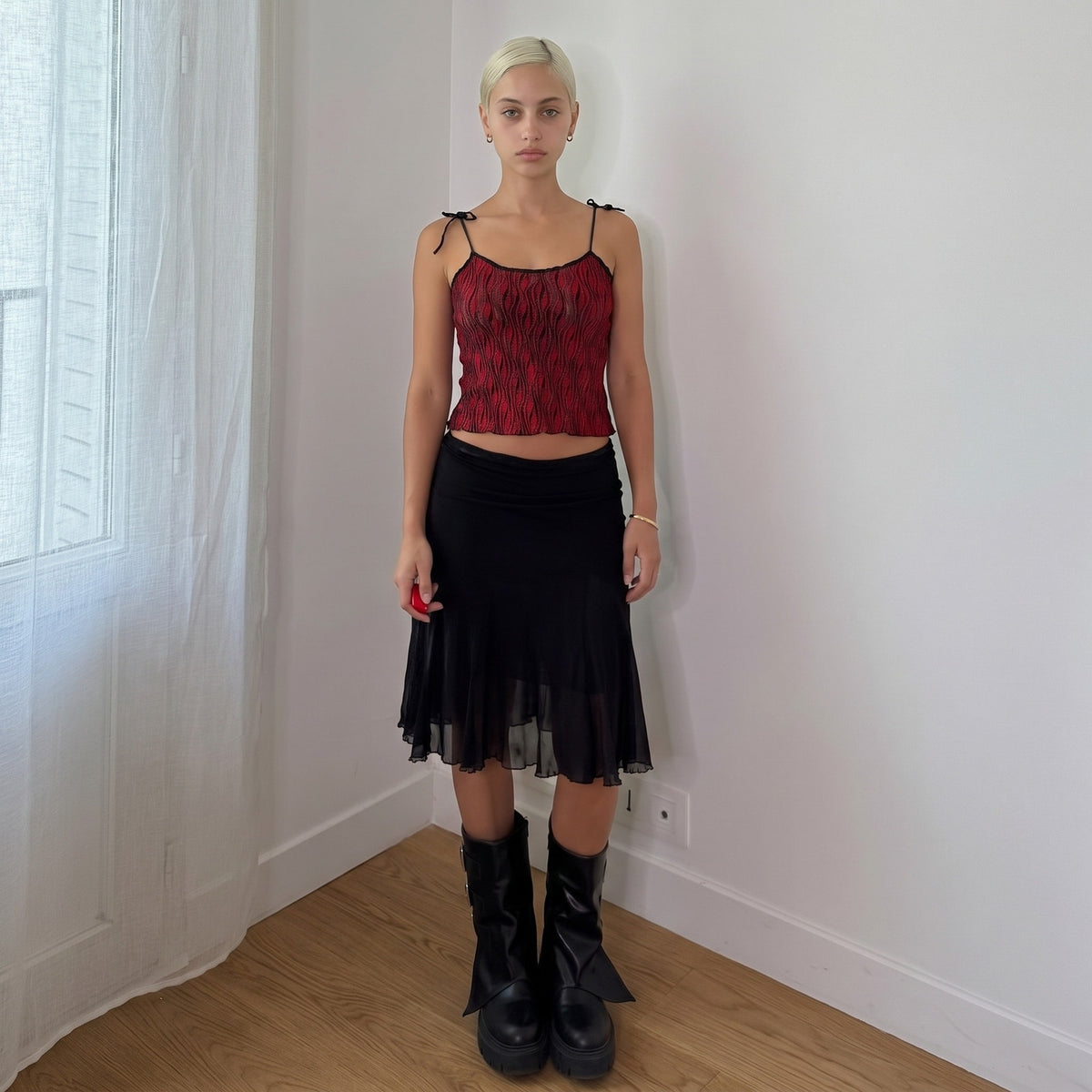 Vintage Italian Red Black Zebra Mesh Cami Top (S)