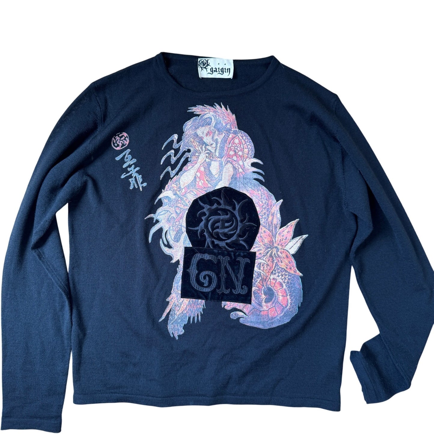 Vintage Knit Long Sleeve Top with Women Dragon Graphic (One Size)