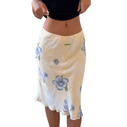Vintage Italian cream silk floral midi skirt (Small)