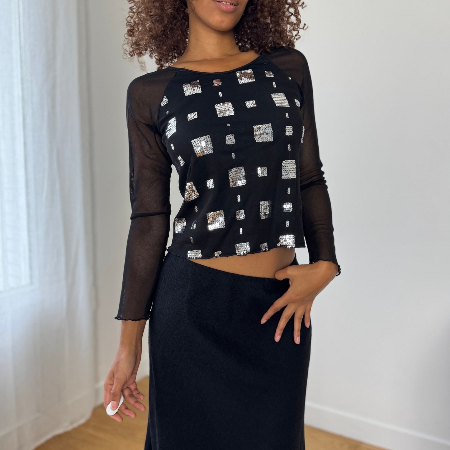 Vintage Y2K Sheer Mesh Sequin Top (S/M)