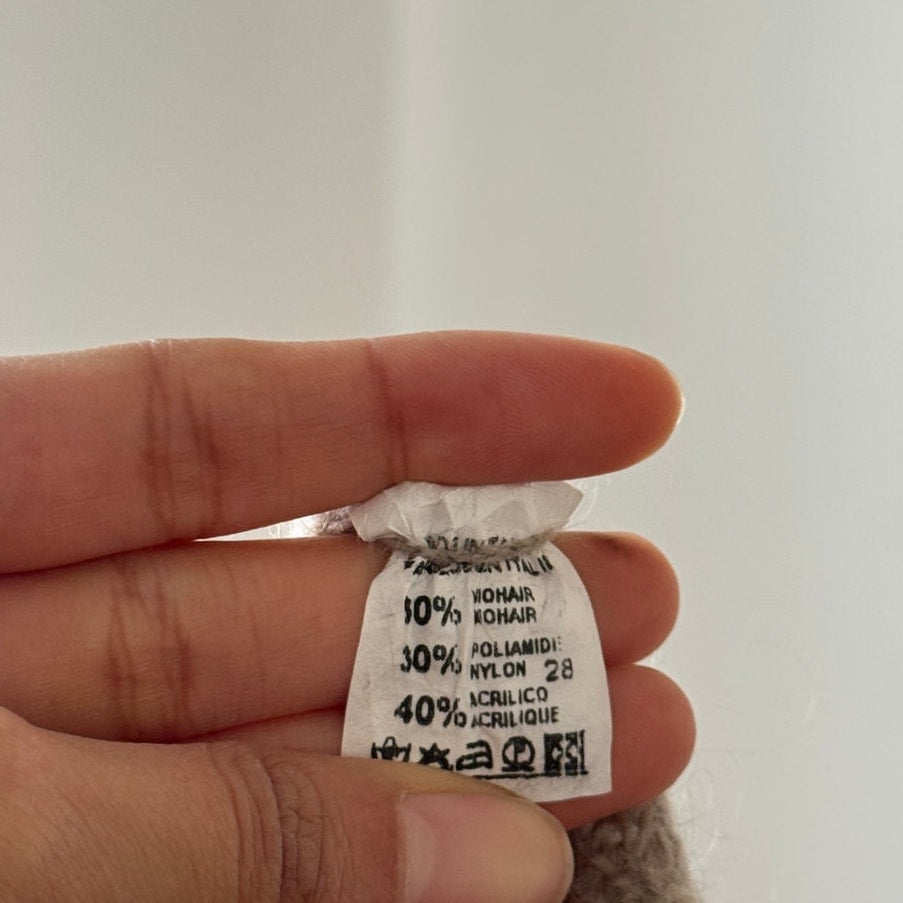 Vintage Italian Beige Mohair Blend Knit Top Short Sleeve Textured Fitted (M)