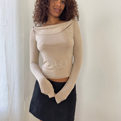 Vintage Castelbajac beige embellished off-shoulder top (S)