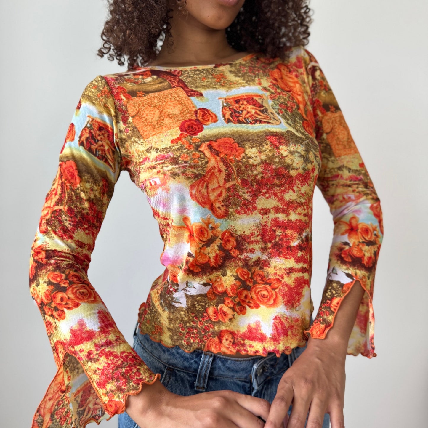 Vintage Euro Renaissance Print Mesh Top (S)