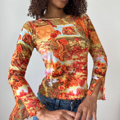 Vintage Euro Renaissance Print Mesh Top (S)