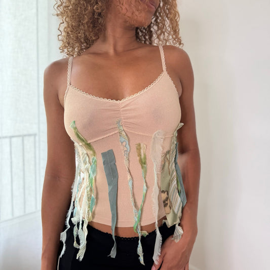 Vintage Cream Patchwork Ribbon Cami Top Liu Jo Italian Y2K (S)