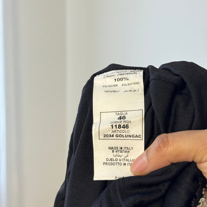 Italian Vintage Black Floral Mesh Midi Skirt Sheer Ruffle Hem (S)