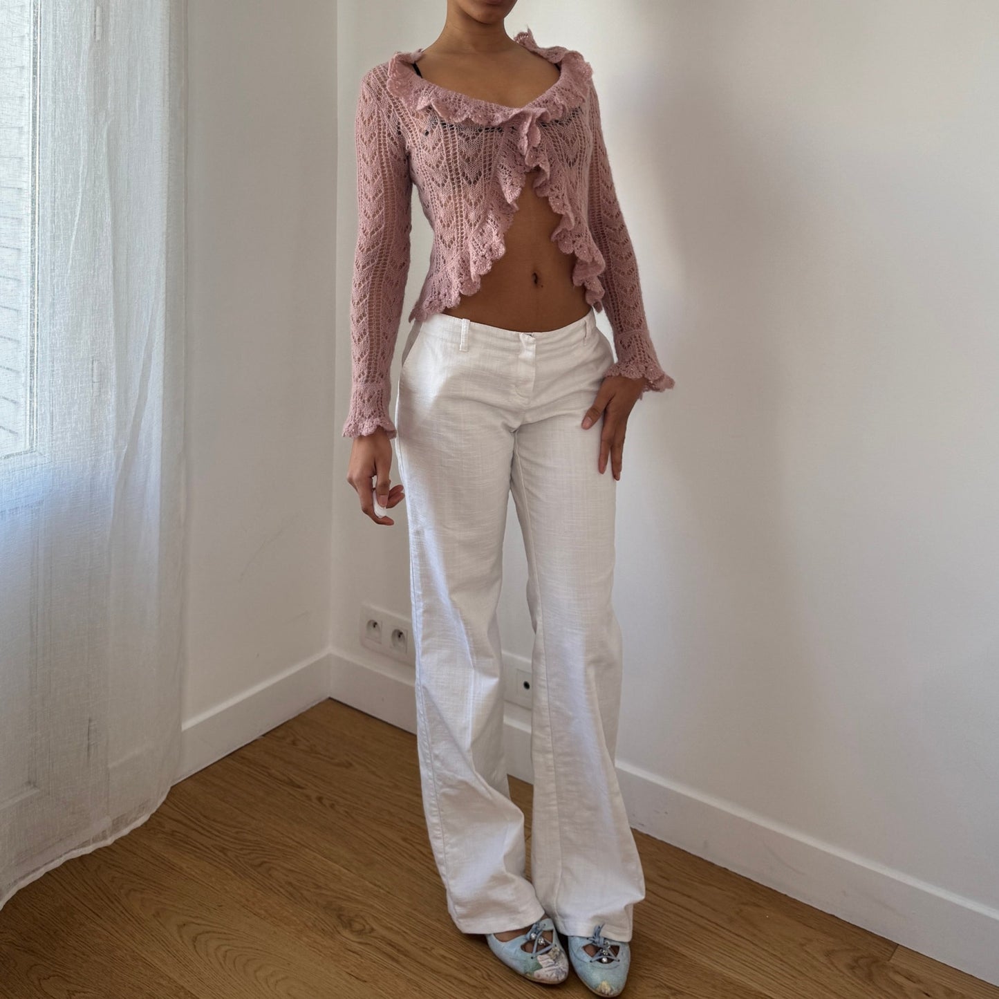 Vintage French Mohair Knit Cardigan Dusty Pink (S)