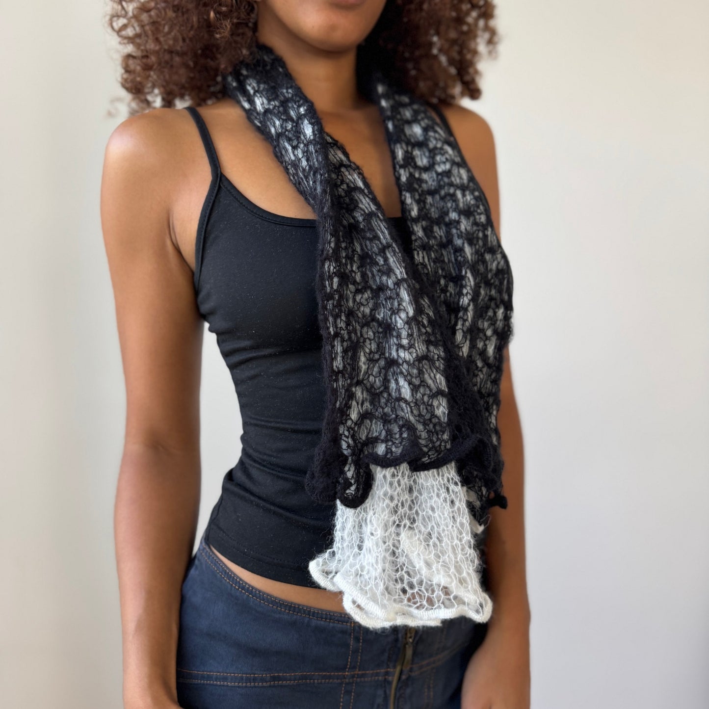 French Vintage Knit Lace Scarf