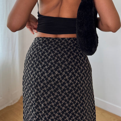 Vintage Black Beige Micro Floral Mesh Maxi Skirt Italian Y2K Skirt (S) ⠀