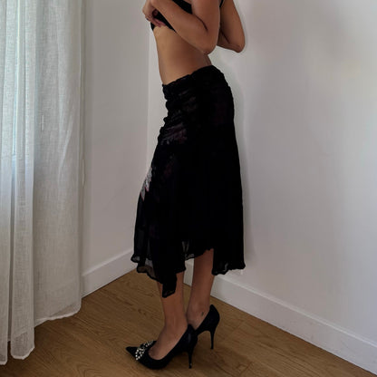 Vintage Derhy Floral Beaded Mesh Skirt (XS/S)