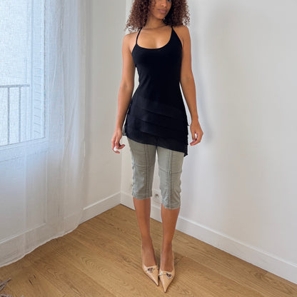 Vintage asymmetrical black slinky tank top (S)