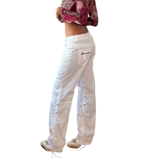 Vintage White Parachute Cargo Trousers Adjustable Ankle Y2K Euro (S)