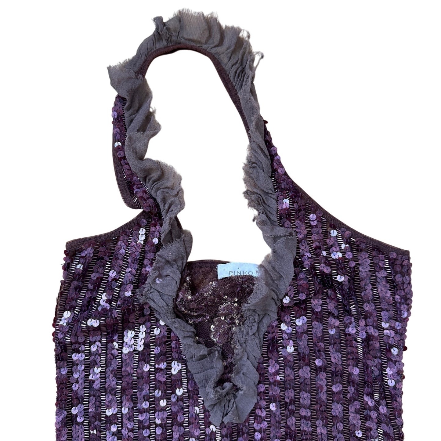 Vintage Pinko Ruffled Sequin Mesh Halter Top (S)