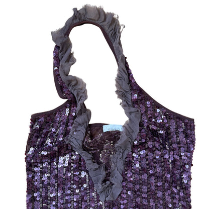 Vintage Pinko Ruffled Sequin Mesh Halter Top (S)