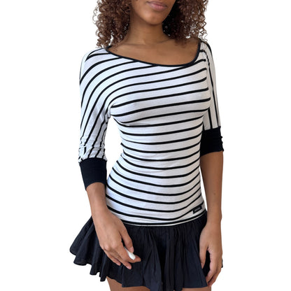 Vintage Italian Striped Slinky Asymmetrical Sleeve Top by Denny Rose (S)
