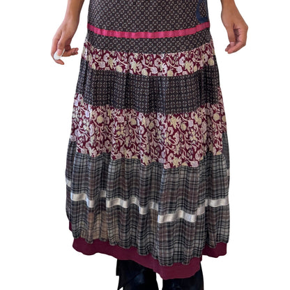 Vintage Cop Copine patchwork print cotton maxi dress with cross back (Small)