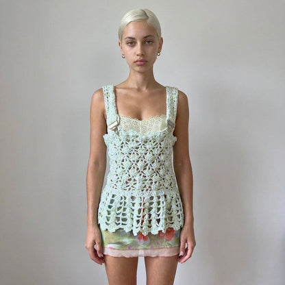 Vintage Mint Green Crochet Buckle Strap Tank Top Euro Y2K (S/M)