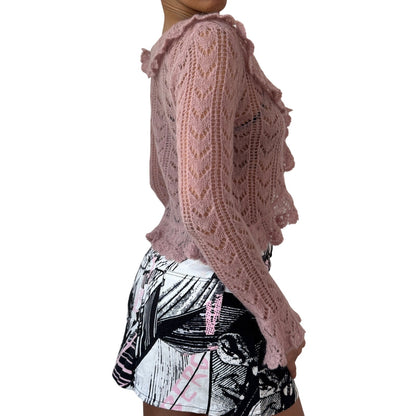 Vintage French Mohair Knit Cardigan Dusty Pink (S)