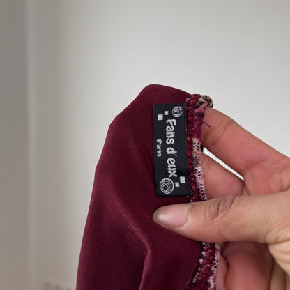 Vintage Burgundy Floral & Cheetah Lace Midi Skirt Y2K French (S)