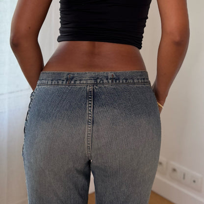 Vintage Y2K Lace Up Side Low Rise Flare Jeans (S)