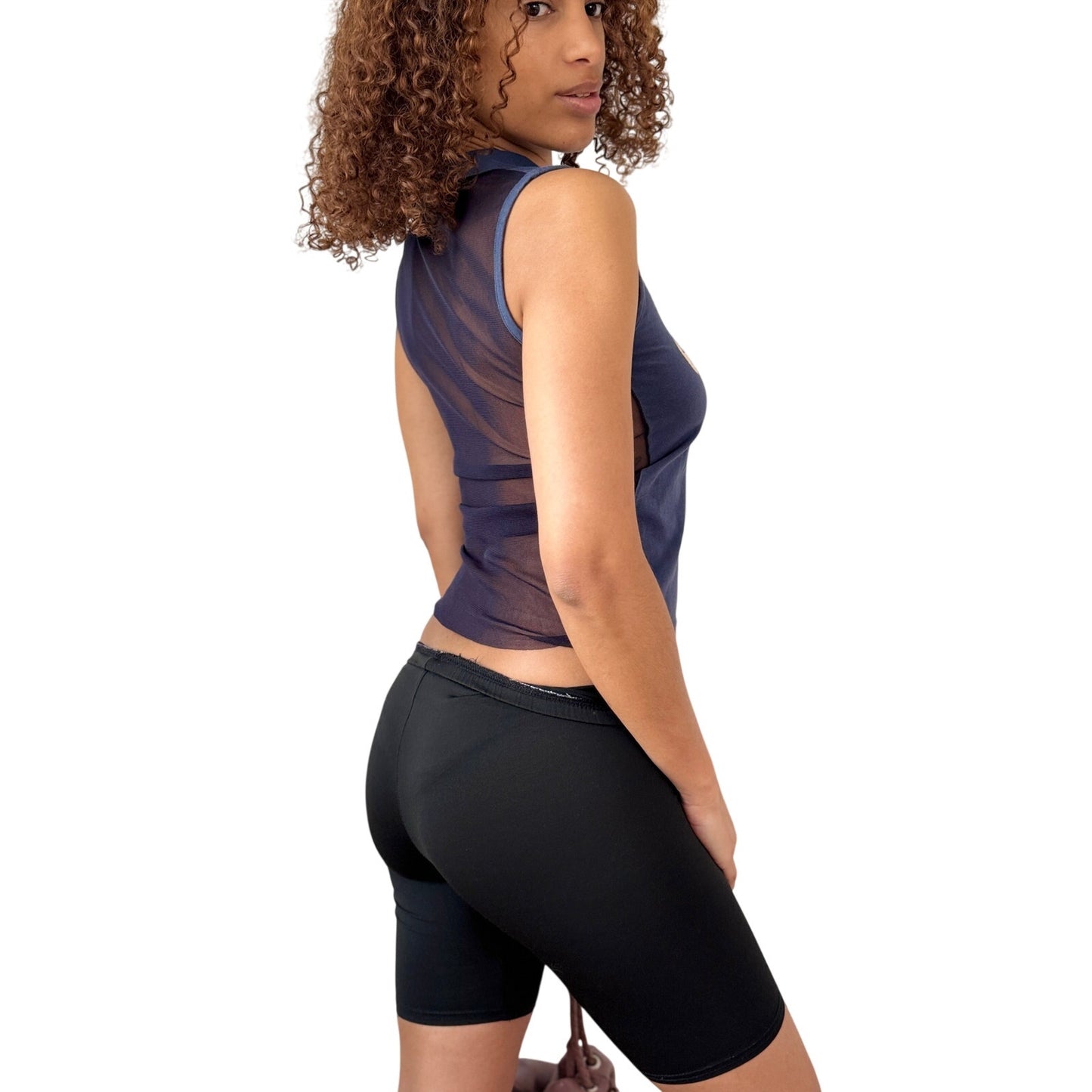 Vintage Italian Graphic Sleeveless Polo Top Mesh Back Y2K (S)