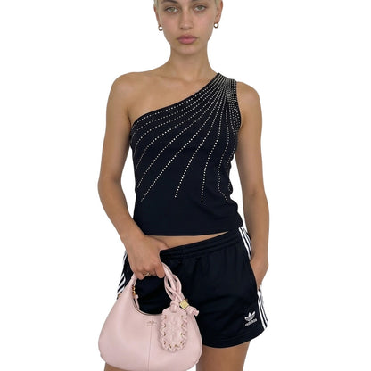 Italian Vintage Black One Shoulder Top (S/M)
