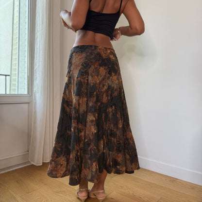 Vintage Italian Brown Velvet Floral Midi Skirt (S)