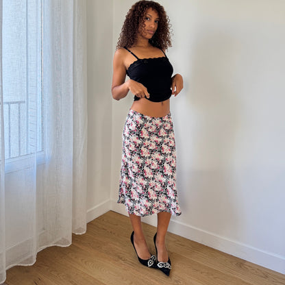 Vintage European floral mesh midi skirt (Small)