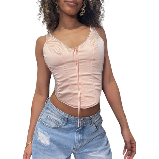 Blumarine pastel pink corset bustier top with mesh panels (S/M)