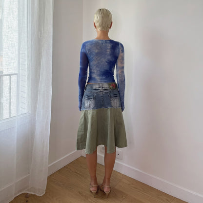 Vintage Blue Renaissance Mesh Long Sleeve Top Italian Y2K (S)