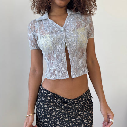 Vintage Italian sheer lace short-sleeve cardigan top (Small)
