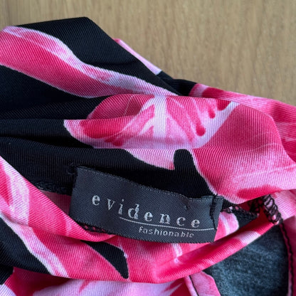 Vintage Black Pink Tropical Print Slinky Mock Neck Top Y2K Euro (S/M)